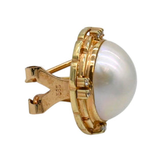 Clotheshorse Anonymous | 14K Gold Mabe Pearl & Diamond Omega Clip-On Earrings