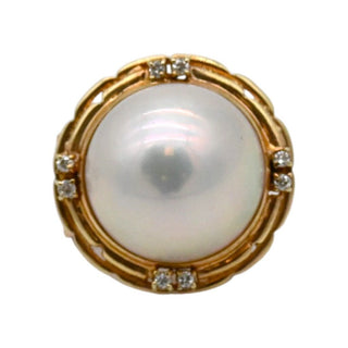 &nbsp; | 14K Gold Mabe Pearl & Diamond Omega Clip-On Earrings