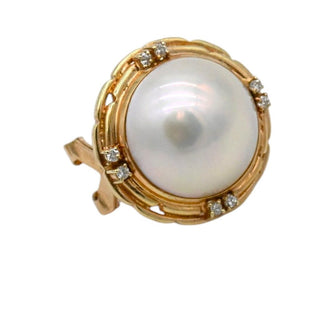 Clotheshorse Anonymous | 14K Gold Mabe Pearl & Diamond Omega Clip-On Earrings