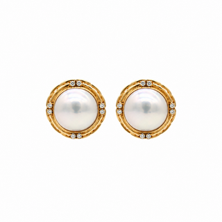 Clotheshorse Anonymous | 14K Gold Mabe Pearl & Diamond Omega Clip-On Earrings