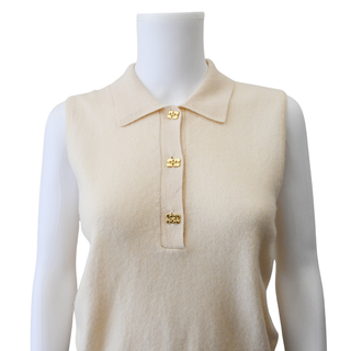 GANNI | Ivory Logo Button Knit Sweater Vest