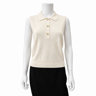 GANNI | Ivory Logo Button Knit Sweater Vest