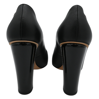 CHANEL | CC Logo Leather & Patent Cap Toe Block Heel Pumps