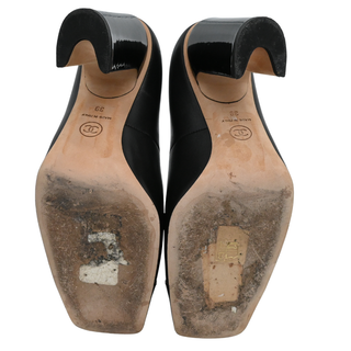 CHANEL | CC Logo Leather & Patent Cap Toe Block Heel Pumps