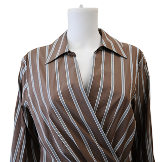 VINCE | Brown Striped Cotton-Blend Wrap Mini Dress