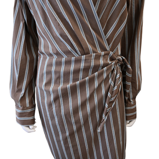 VINCE | Brown Striped Cotton-Blend Wrap Mini Dress