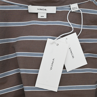 VINCE | Brown Striped Cotton-Blend Wrap Mini Dress