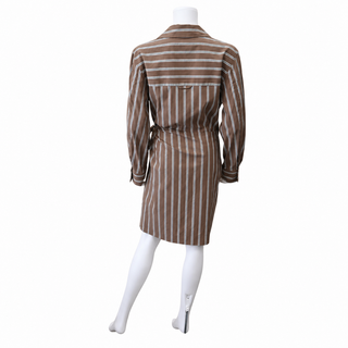 VINCE | Brown Striped Cotton-Blend Wrap Mini Dress