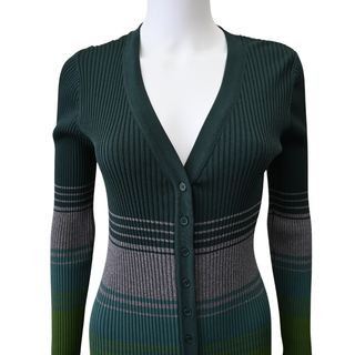 STAUD | Shoko Pine Forest Green Striped Ribbed Sweater Dress