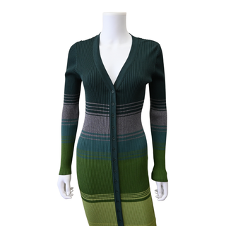 STAUD | Shoko Pine Forest Green Striped Ribbed Sweater Dress