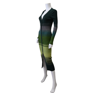 STAUD | Shoko Pine Forest Green Striped Ribbed Sweater Dress
