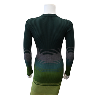 STAUD | Shoko Pine Forest Green Striped Ribbed Sweater Dress