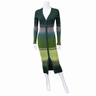 STAUD | Shoko Pine Forest Green Striped Ribbed Sweater Dress