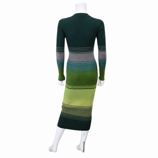STAUD | Shoko Pine Forest Green Striped Ribbed Sweater Dress