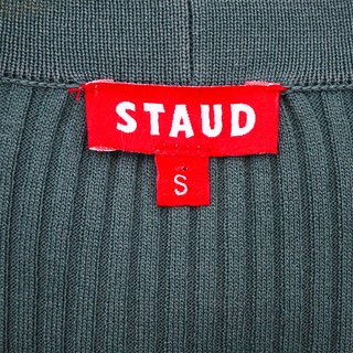 STAUD | Shoko Pine Forest Green Striped Ribbed Sweater Dress