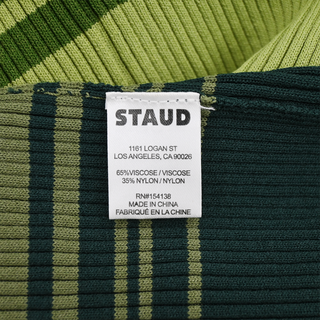 STAUD | Shoko Pine Forest Green Striped Ribbed Sweater Dress