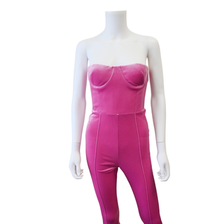 ALEX PERRY | Beckham Pink Velvet Strapless Jumpsuit