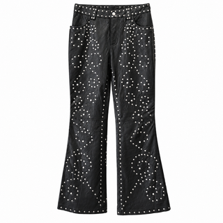 WE THE FREE | Studded Black Leather Flare Pants
