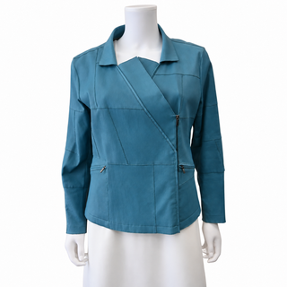 CHANEL | Blue Paneled Lambskin Leather Jacket