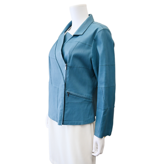 CHANEL | Blue Paneled Lambskin Leather Jacket