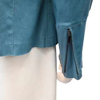 CHANEL | Blue Paneled Lambskin Leather Jacket