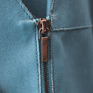 CHANEL | Blue Paneled Lambskin Leather Jacket