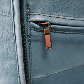 CHANEL | Blue Paneled Lambskin Leather Jacket