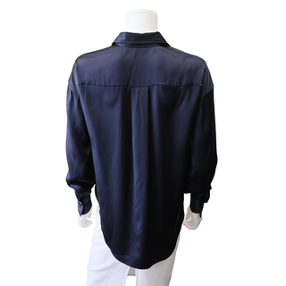 BRUNELLO CUCINELLI | Navy Blue Satin Monili Blouse