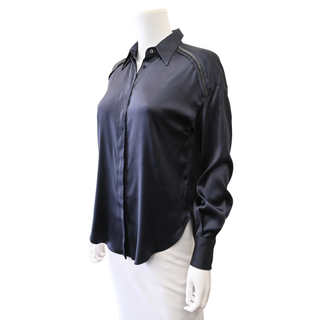 BRUNELLO CUCINELLI | Navy Blue Satin Monili Blouse