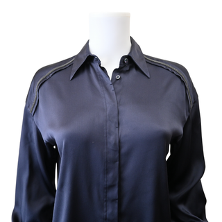 BRUNELLO CUCINELLI | Navy Blue Satin Monili Blouse
