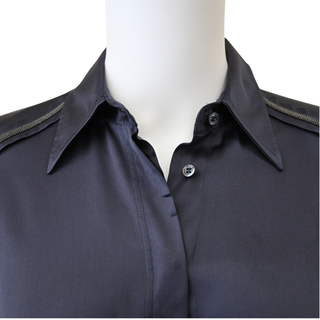 BRUNELLO CUCINELLI | Navy Blue Satin Monili Blouse