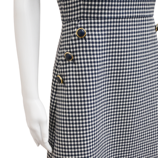 Navy Gingham Wool Sheath Dress