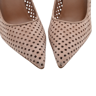 CHRISTIAN LOUBOUTIN | Nude Perforated Suede & Patent Leather Pointed-Toe Pumps
