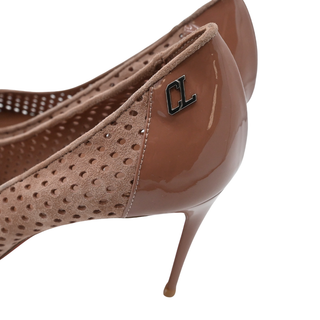 CHRISTIAN LOUBOUTIN | Nude Perforated Suede & Patent Leather Pointed-Toe Pumps
