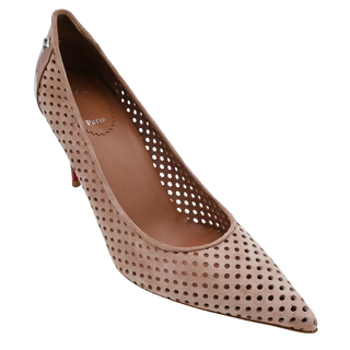 Nude Perforated Suede & Patent Leather Pointed-Toe Pumps