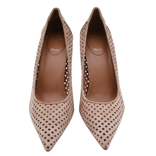 CHRISTIAN LOUBOUTIN | Nude Perforated Suede & Patent Leather Pointed-Toe Pumps