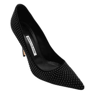 Black Studded Suede Pointed-Toe Pumps