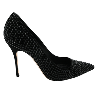 Black Studded Suede Pointed-Toe Pumps