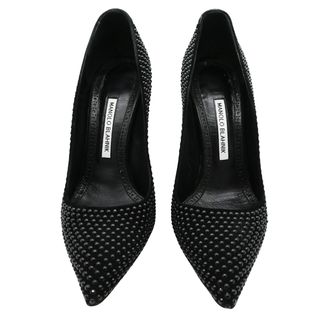 MANOLO BLAHNIK | Black Studded Suede Pointed-Toe Pumps