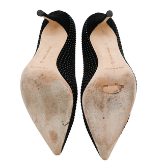 MANOLO BLAHNIK | Black Studded Suede Pointed-Toe Pumps
