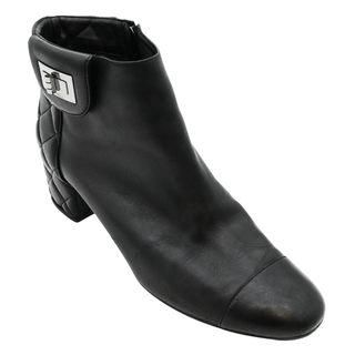 Quilted Leather Turnlock Ankle Boots