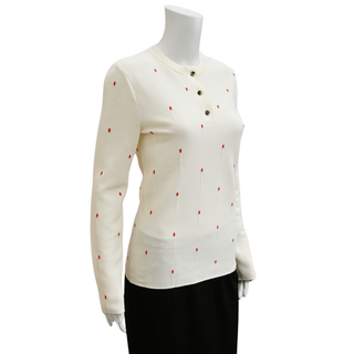 BOTTEGA VENETA | Embroidered Matches Ivory Knit Top