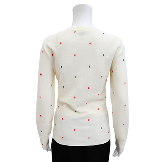 Embroidered Matches Ivory Knit Top