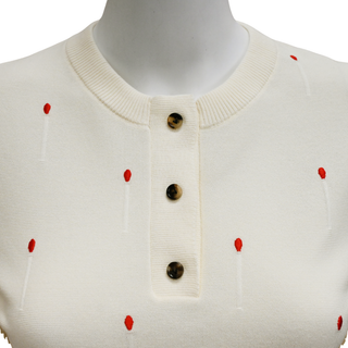 BOTTEGA VENETA | Embroidered Matches Ivory Knit Top