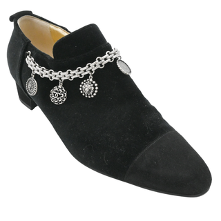 Velvet Chain Charm Cap-Toe Ankle Boots