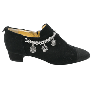 Velvet Chain Charm Cap-Toe Ankle Boots