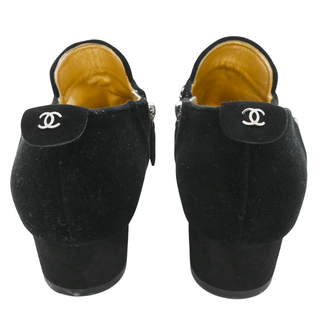 CHANEL | Velvet Chain Charm Cap-Toe Ankle Boots