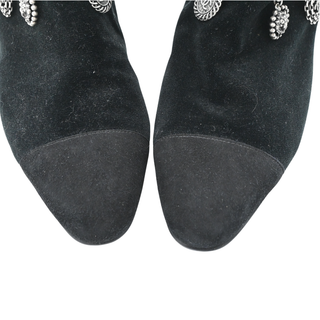 CHANEL | Velvet Chain Charm Cap-Toe Ankle Boots
