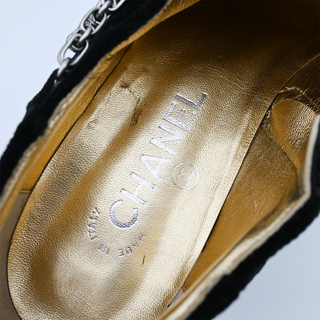 CHANEL | Velvet Chain Charm Cap-Toe Ankle Boots