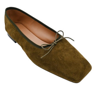 Olive Green Suede Square-Toe Ballet Flats
